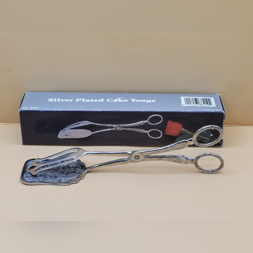 Vintage Elegance Silverplated Cake Serving Scissor Tongs 9" With Original Box